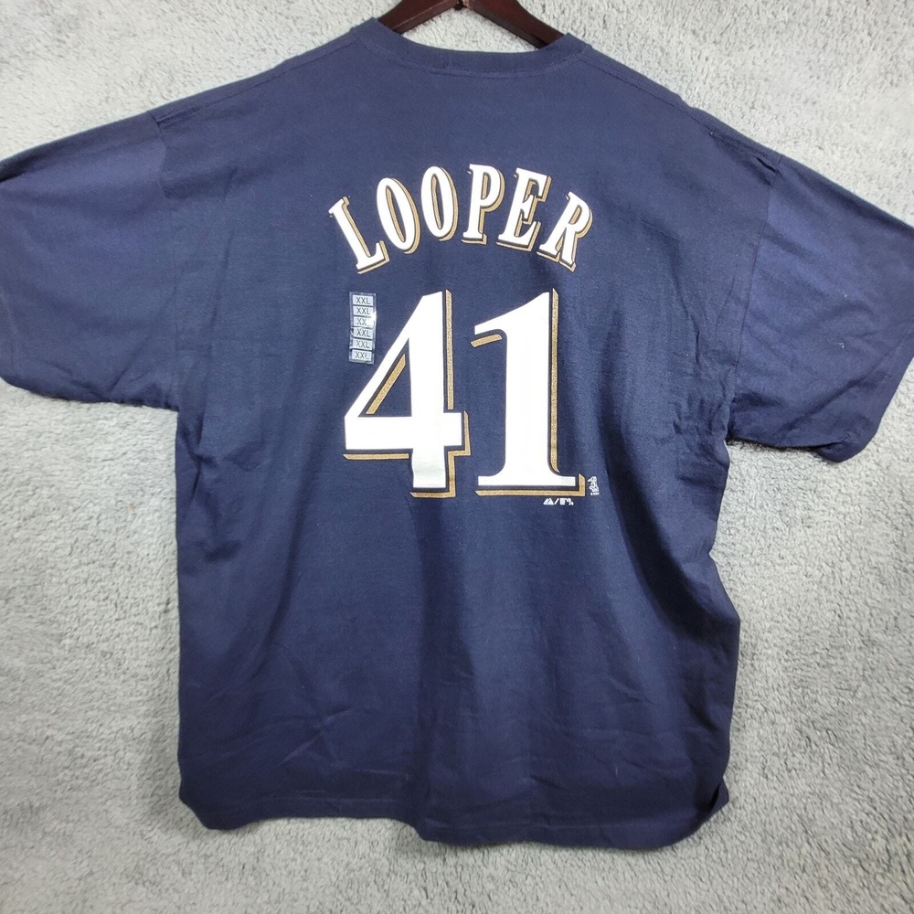 Majestic‎ Milwaukee Brewers Braden Looper 41 Navy Blue Shirt Mens 2XL NWT MLB